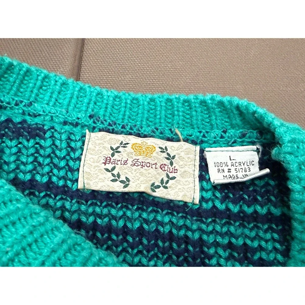 Vintage 90s Paris Sport Club Baggy Geometric Multicolor Knit Sweater Large Knit‎ - Picture 5 of 5